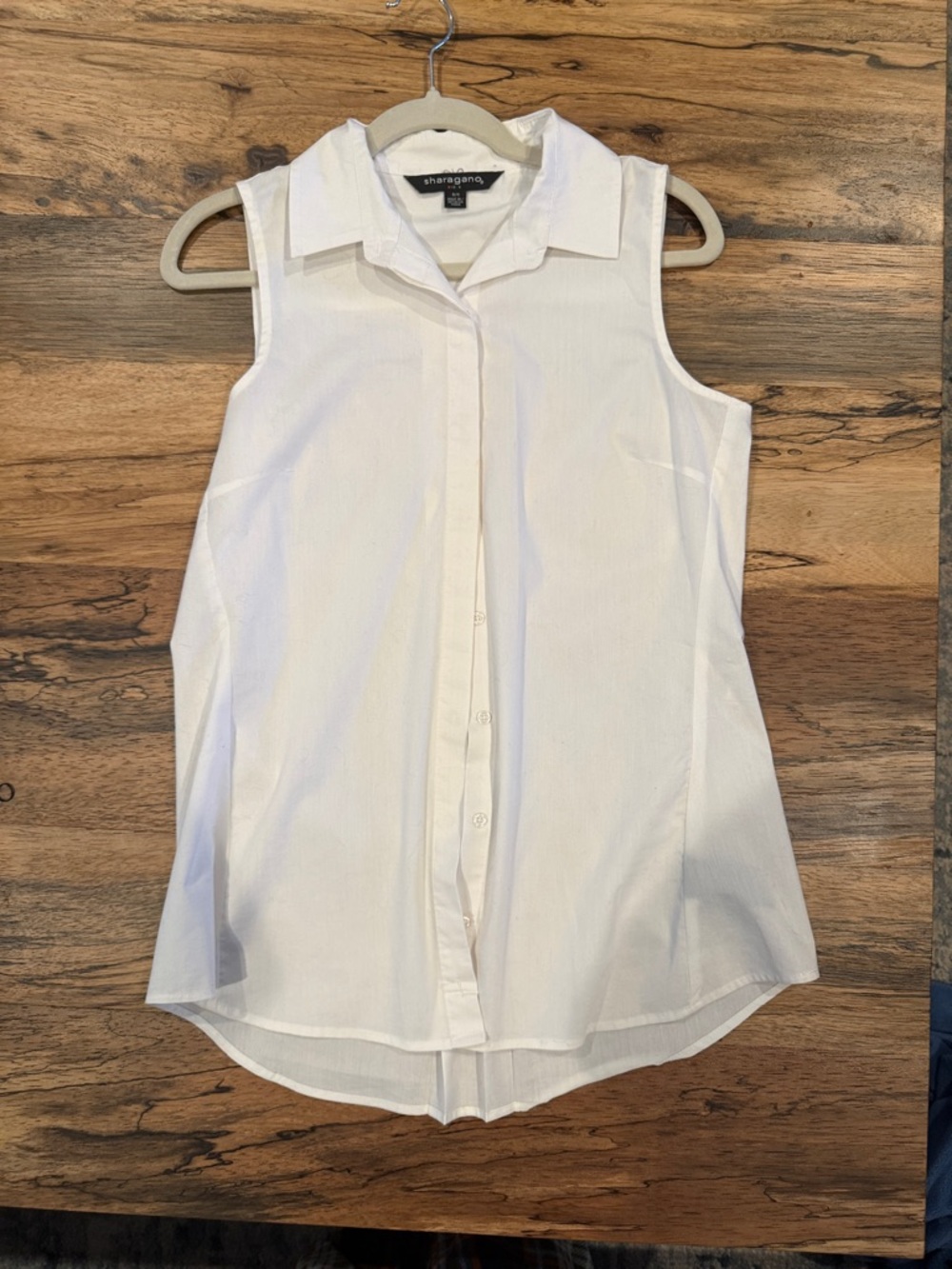 Sharagano White Sleeveless Button-Down Collared Top